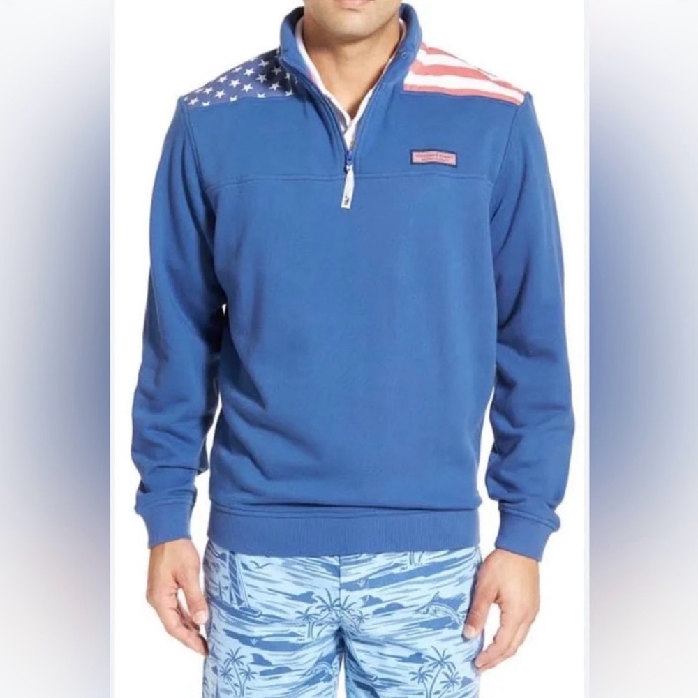 Men's Blue vineyard vines XL American flag Quarter-Zip Sweater